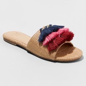 A New Day Ayana Raffia Tassel Slide Sandals sz.8.5